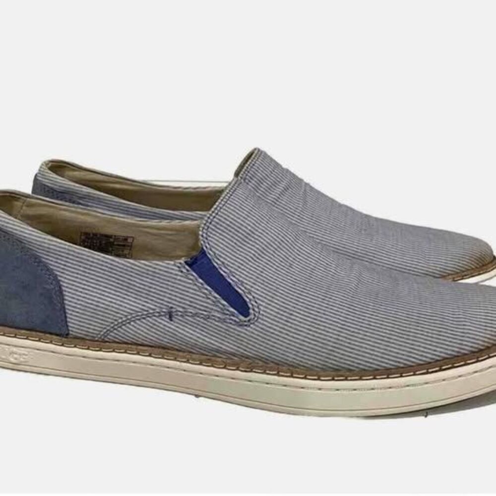 UGG Adley Women 11 Canvas Suede Boat Shoes Slip On Sneakers Blue Striped Rubber